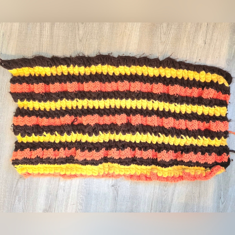 Striped Crochet Sample Piece in Yellow, Orange, and Brown * 33 X 19 In